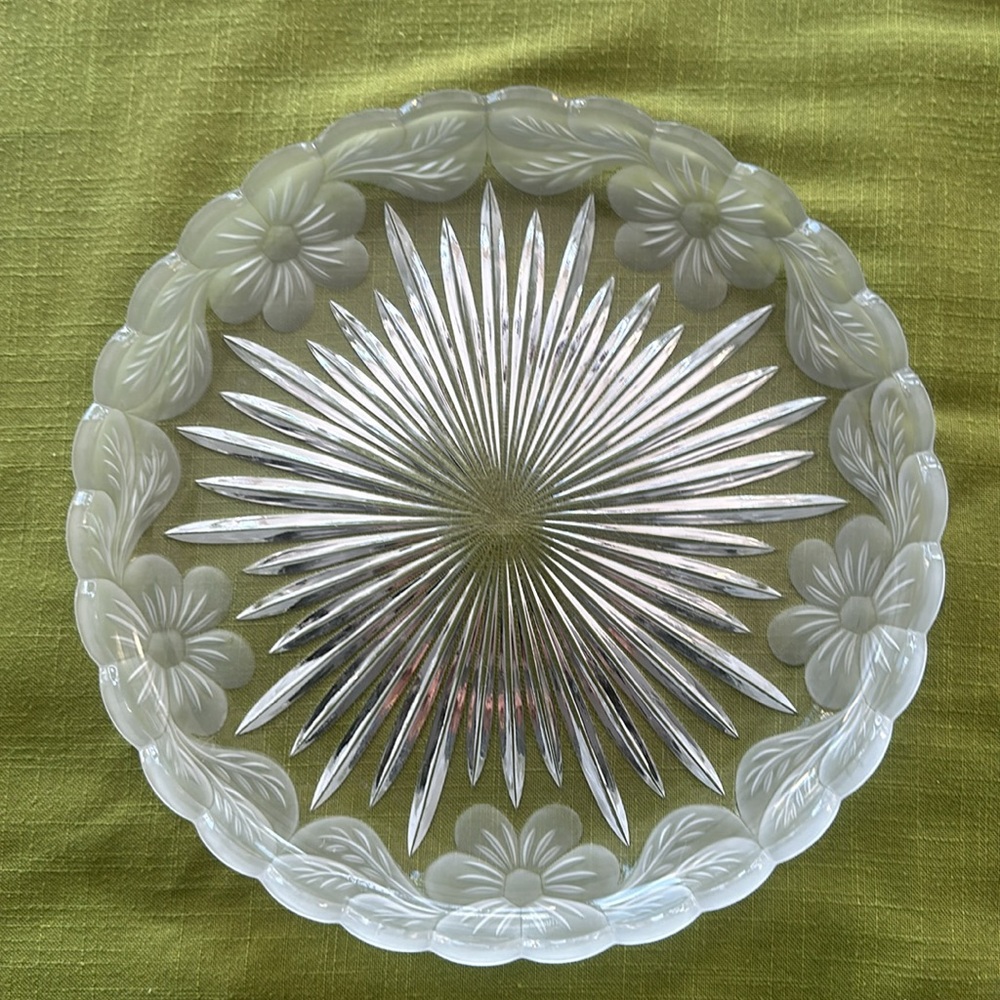 Very beautiful vintage platter with etched floral border,heavy